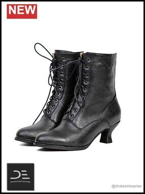 Victorian Ankle Boots - Round Toe, Kitten Heel, Lace-Up, Microfiber
